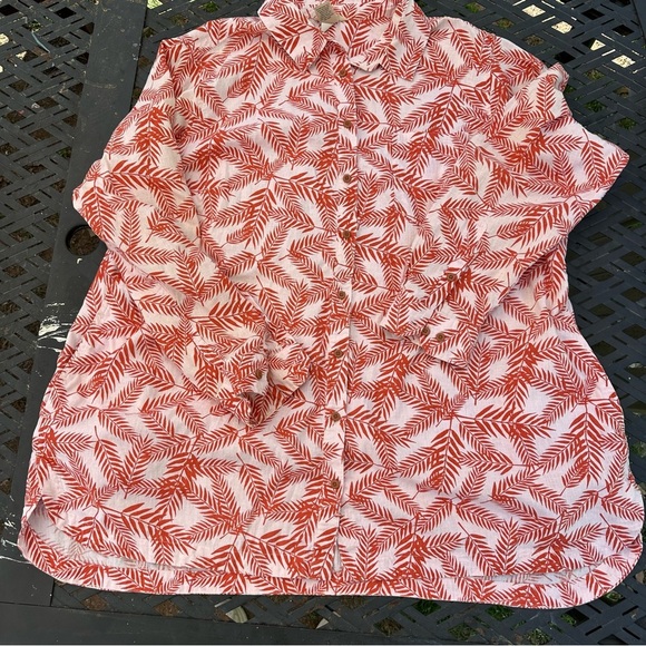 Duluth women’s button down tunic pockets white orange accents 3/4 sleeves 2X - Picture 1 of 8